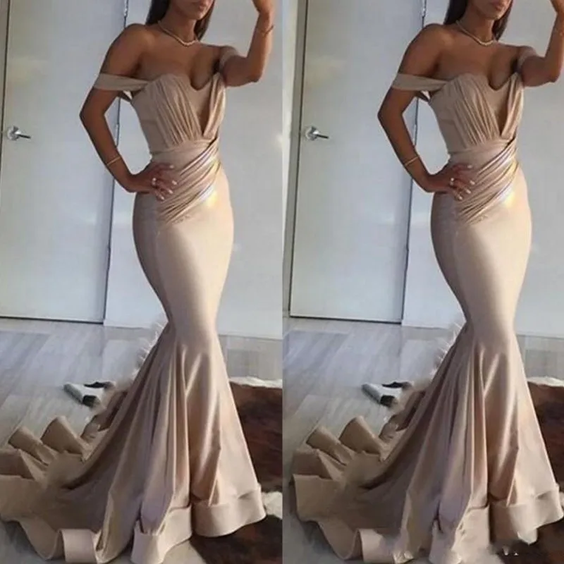 

Formal Dress Women Elegant Off Shoulder Evening Dress Mermaid Long Evening Dresses robe de soiree Pleats Evening Gowns