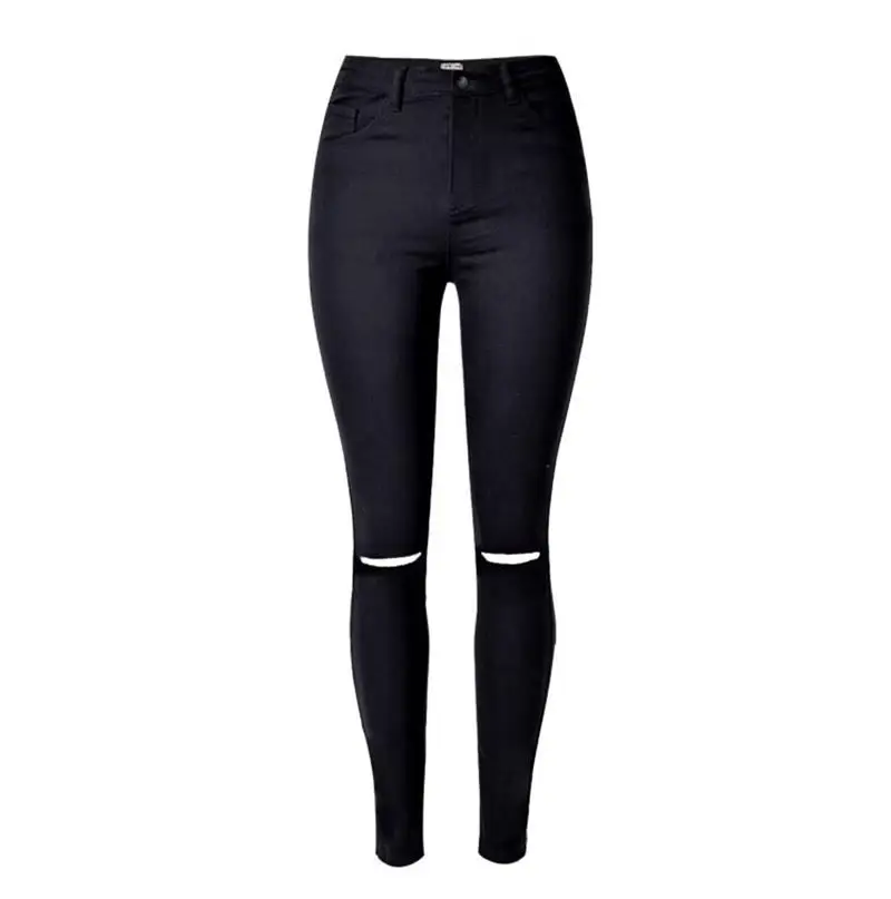 Белые джинсовые рваные джинсы с высокой талией, женские узкие брюки, летние узкие брюки для женщин, джеггинсы, брюки - Цвет: Black