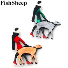 FishSheep Ladies Acrylic Brooch Icon Fashion Cute Women And Dog Character Pins And Brooches For Women Badges New Year Gifts fishsheep large women figure acrylic brooches and pins fashion resin girl icon big brooch pins female fashion jewelry accessory