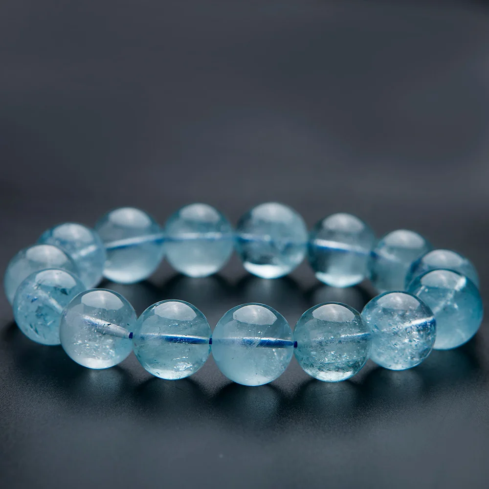 Genuine Natural Natural Blue Topaz Crystal Clear Best Round Beads 14mm Woman Men Stretch Topaz Bracelet AAAAA Healing Stone