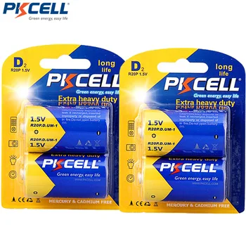 

2Pack/4Pcs PKCELL1.5V D Size Batteries R20P Carbon Zinc Battery Super Heavy Duty Battery
