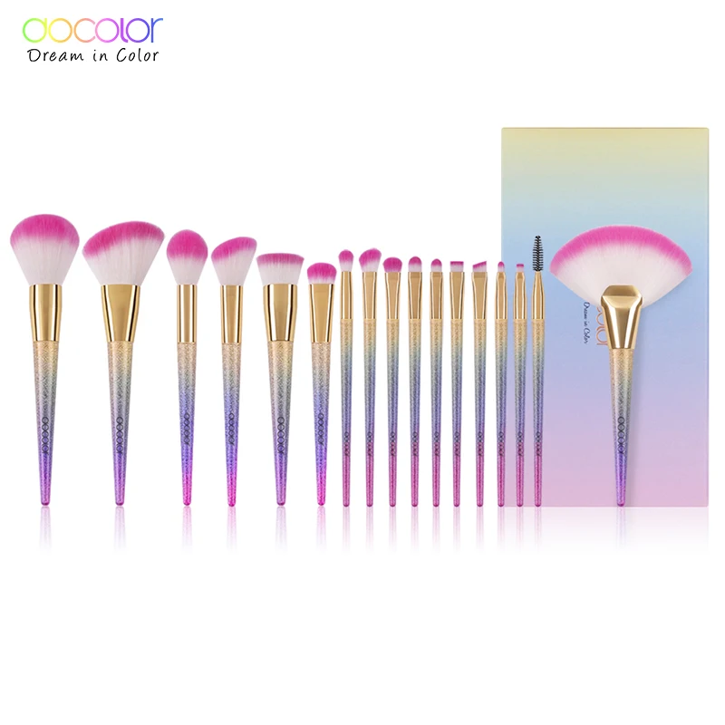 

Docolor 17PCS Makeup Brushes Professional Foundation Powder Eye Shadow Contour Fan Brushes Set Synthetic Hair Make Up Brush