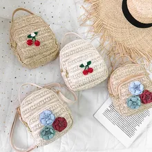 Соломенная сумка, сумки, летняя плетеная Сумка из ротанга, ручная работа, тканый мешок, пляжная сумка на плечо, женская сумка через плечо с дикими цветами и вишней