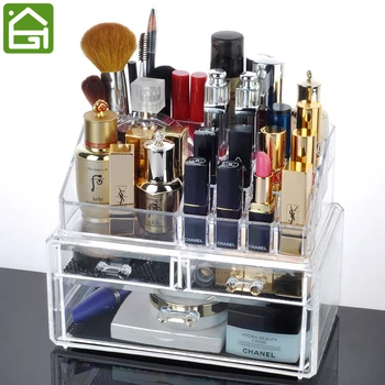 

Acrylic Makeup Organizer Cosmetic Jewelry Storage Box 3 Large Drawers with 16 Compartments