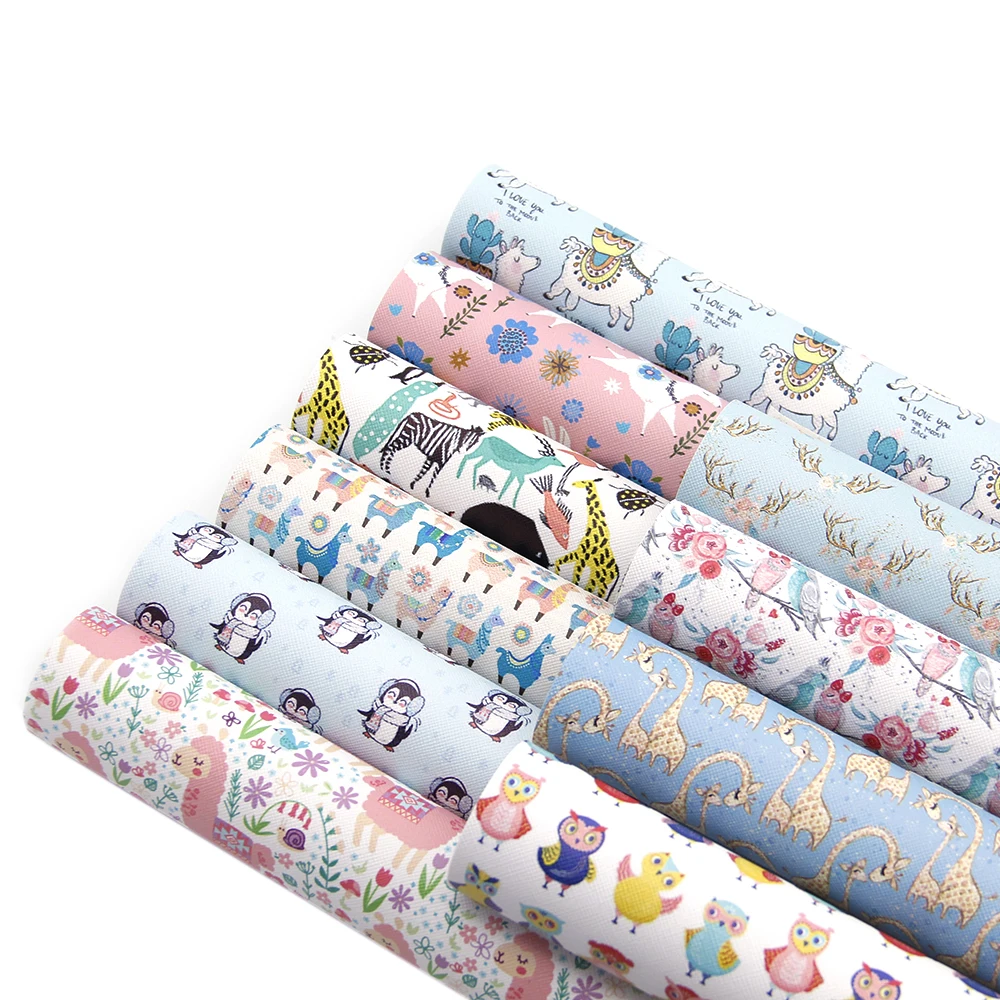 

david angie 10pcs/set 20*34cm Flower Printed Faux Synthetic Leather Set DIY Bow Bag Handmade Decoration Crafts,1Yc6329