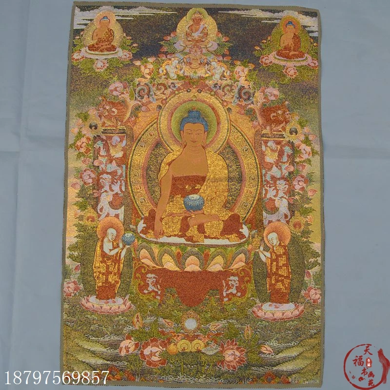 

Christmas Thangka silk embroidery brocade painting Sakyamuni Buddha statue pharmacist Buddha Halloween