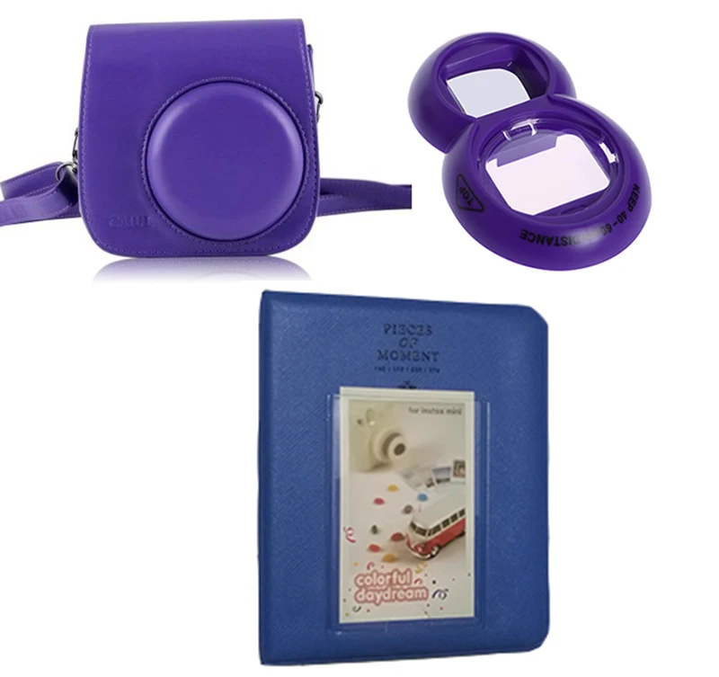 Чехол для переноски из искусственной кожи+ альбом+ зеркало для селфи для Fujifilm Instax Mini 9 Mini 8 Mini 8+ для мгновенной съемки фотокамер - Цвет: 3in1bag-purple