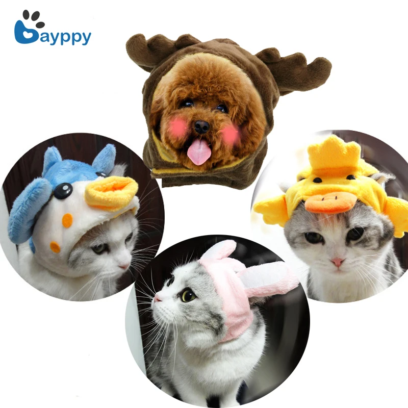 Funny Pet Cat Costume Cute Cartoon Puppy Cat Cap Hat Rabbit Ear Design Pet Cats Wig Party Cosplay Costume Accessory Kitten Teddy