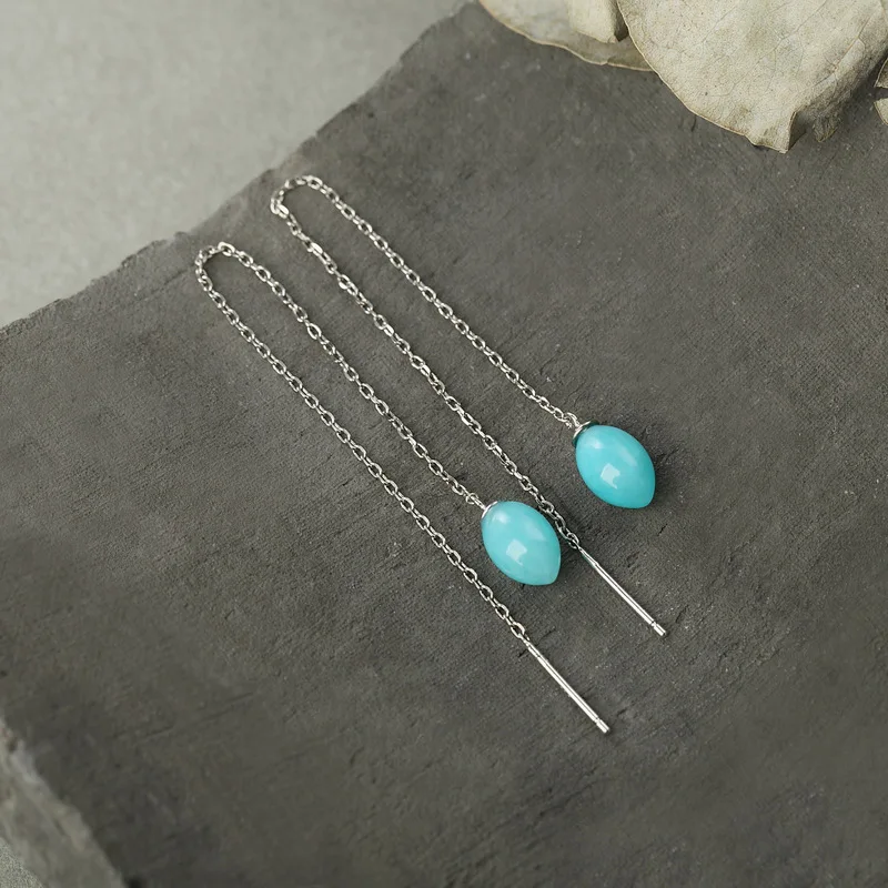 Серьги из стерлингового серебра S925 длинные серьги для женщин круглые бусины Tianhe камень уха линия кисточкой серебряные ювелирные изделия драгоценные камни