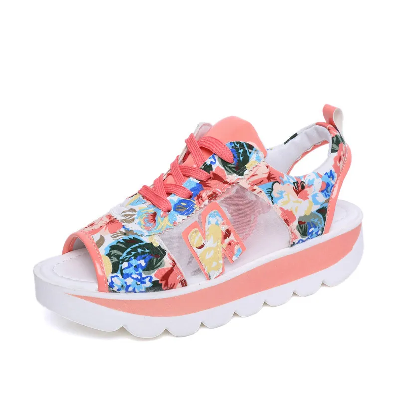 

Dropshipping 2019 Summer Women Platform Sandals Open Toe Wedge Thick Bottom Casual Shoes Woman Lace Up Mesh Breathable Sandals