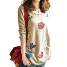 Estilo artístico de Primavera Otoño de Punto Blusas de Las Mujeres Frescas Corazones Flores Apliques Camisas Femininas Mujeres blusas Mujeres Tops(China (Mainland))