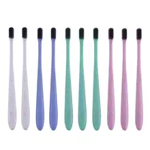 ФОТО 4pcs/10pcs  soft toothbrush wheat straw handle bamboo charcoal toothbrush for adult kids tooth care dental care tools