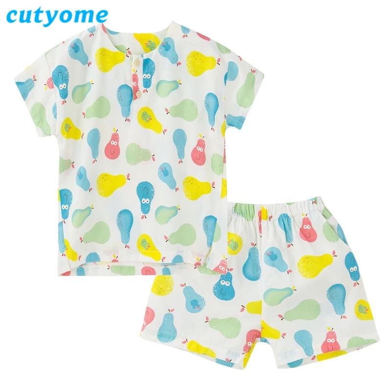 Cutyome Лето г. груша/клубника/утка печатных детские пижамы хлопок короткий рукав детская одежда для сна с героями мультфильмов пижамы для мальчиков и девочек