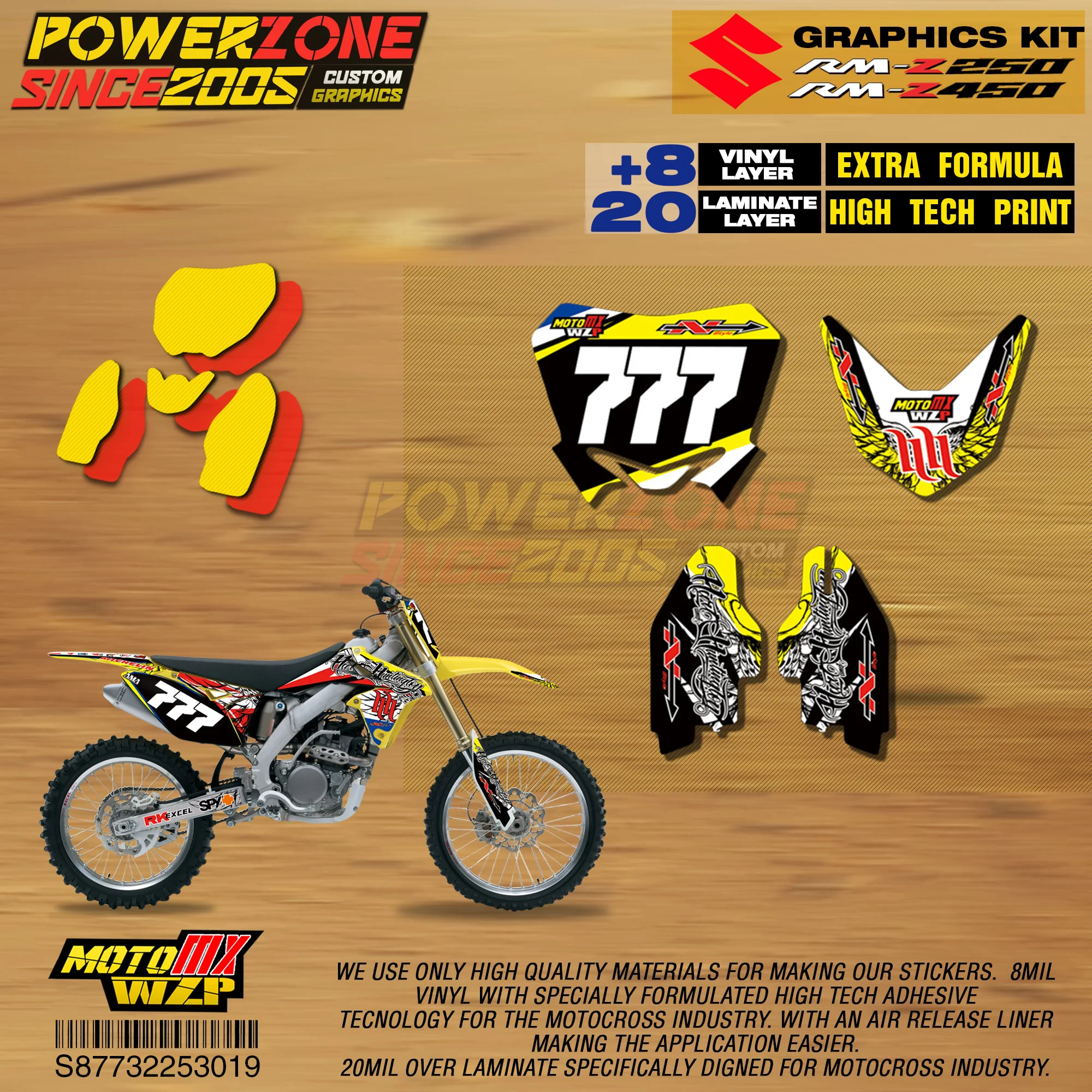 PowerZone Custom Team Graphics Backgrounds Decals 3M Stickers Kit For Suzuki RMZ250 04-06 07-09 10-18 RMZ450 08-17 RM 03-08 019