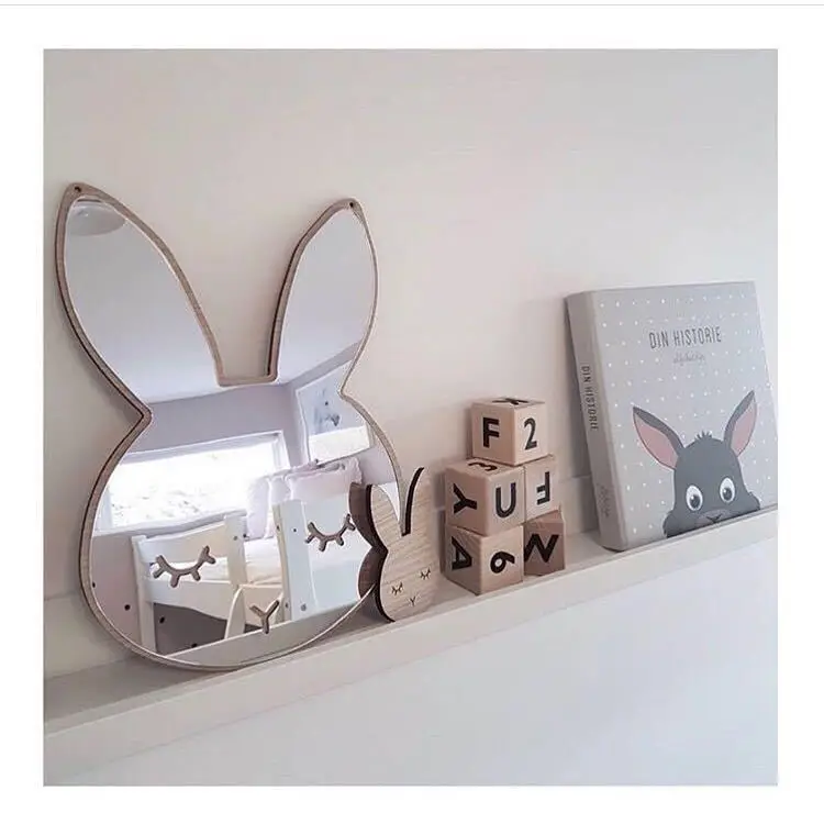 

New Nordic Style Wooden Cloud Mirrow Bunny Wall Hanging Decoration Scandinaivan Style Wall Decor Nordic Style Kids Decoration