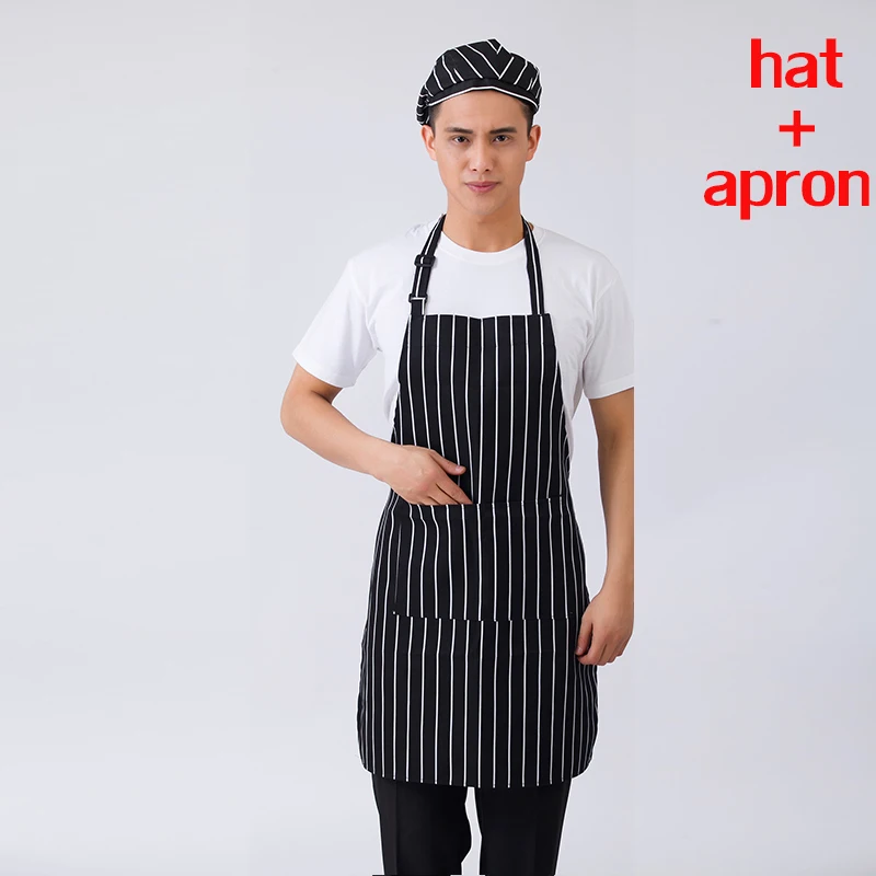 Фартук+ шляпа Кухня Повара фартуки работы столовой половина-длина длинный пояс фартук питание поваров отель форменная одежда официантов основные принадлежности - Цвет: photo