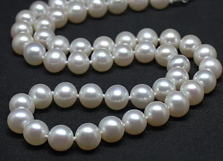 

Free shipping hot sale Women Bridal Wedding Jewelry >>17"9-10mm natural south sea genuine white perfect round pearl necklace AAA
