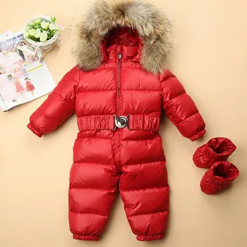 

Baby Jumpsuits Boys Girls Winter Overalls Baby Rompers Duck Down Jumpsuit Real Fur collar Children Outerwear Kids Snowsuit Y12