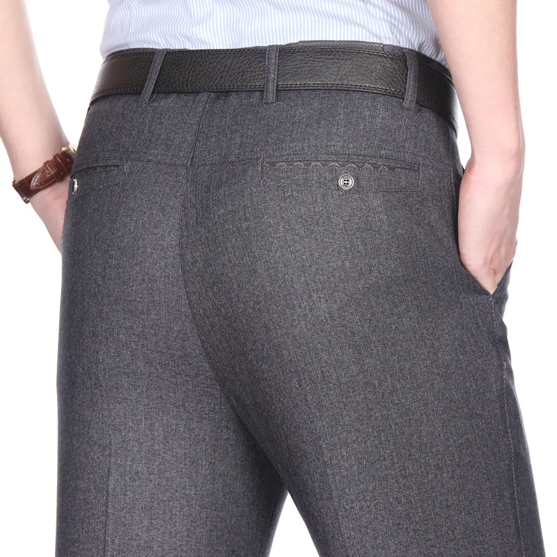 Летние тонкие прямые мужские повседневные брюки среднего возраста, свободные брюки, мужские брюки против морщин, длинные брюки, полиэстер