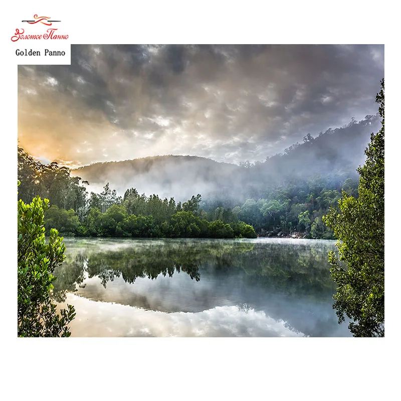 

Golden Panno,Needlework,DIY DMC Cross stitch,Sets For Embroidery kit 14ct unprinted lake cross-Stitching,christmas 0109