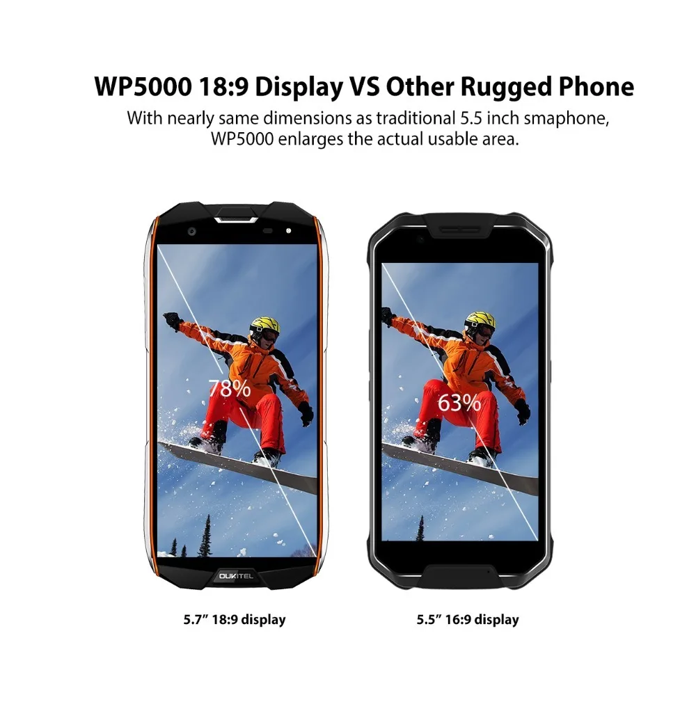 Oukitel Wp5000 Ip68 Seal 6 Gb 64 Gb 5200 Mah 5," 18: 9 дисплей Android 7,1 Helio P25 Восьмиядерный 4g печатает 9В/2 смартфон