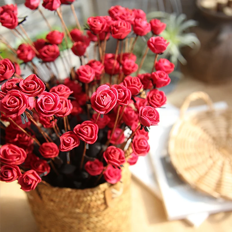 10PCS 50cm 15 Heads Artificial PE Rose Flowers for Xmas New Year Home Table Decor Wedding Party Birthday Decoration Fake Plants