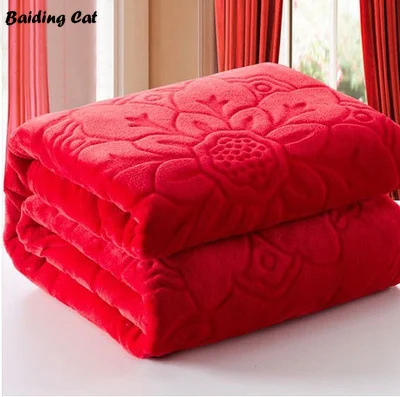

Europe Solid Red Embossed Coral Fleece Fabric Blanket Soft Touch Thick Bed Blanket Throw on Bed/Sofa/Travel Twin Full Queen King
