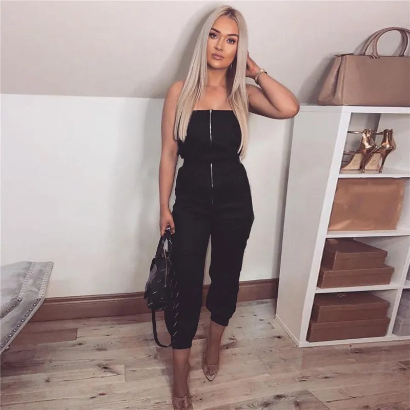 

Women Jumpsuits Strapless Black Solid Off Shoulder Summer Romper Party Backless Female Jumpsuit
