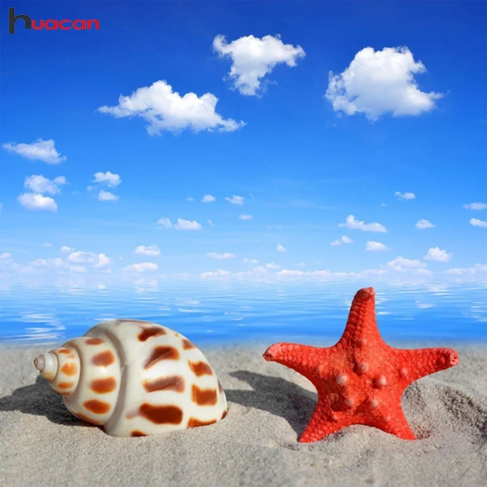 

Huacan 5D Diamond Painting Shell Full Square Drill Diamond Embroidery Seaside Cross Stitch Rhinestones Diamond Mosaic Scenery