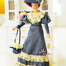 Кукла кружевная шляпка с перьями Виктории Леди Девушка W/Сумочка 1:12 Кукольный домик Миниатюрный