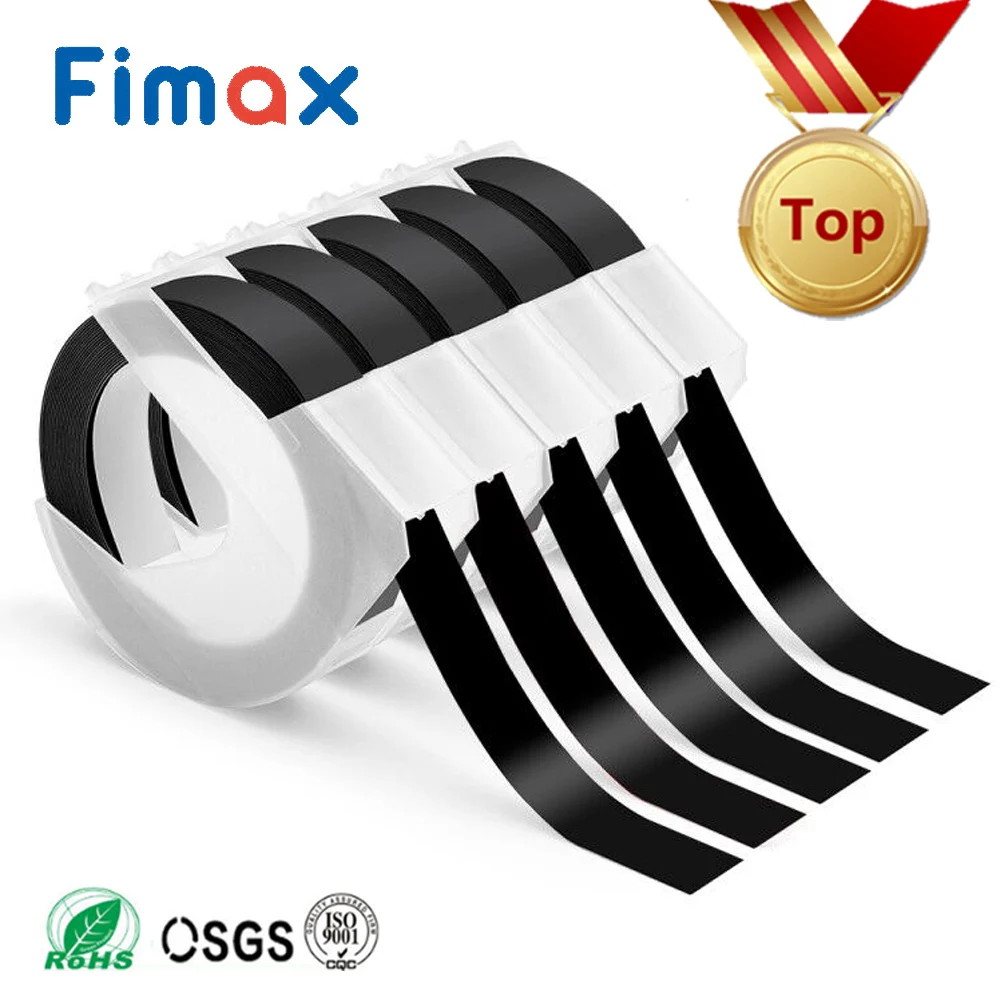 

Fimax 5pcs DYMO 3D Embossing Plastic Tape 12mm 9mm 520109 S0847730 521209 White on Black for Dymo Embossing Label Maker PVC