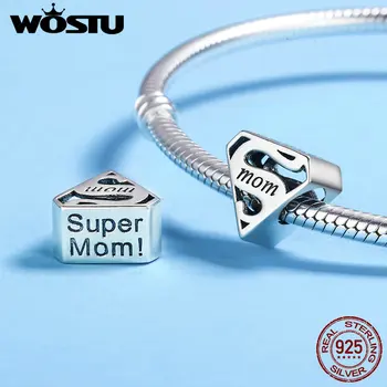 

WOSTU Genuine 925 Sterling Silver Super Mom Mother Beads fit original WOST Charm Bracelets & Bangles Mother Gift BKC429