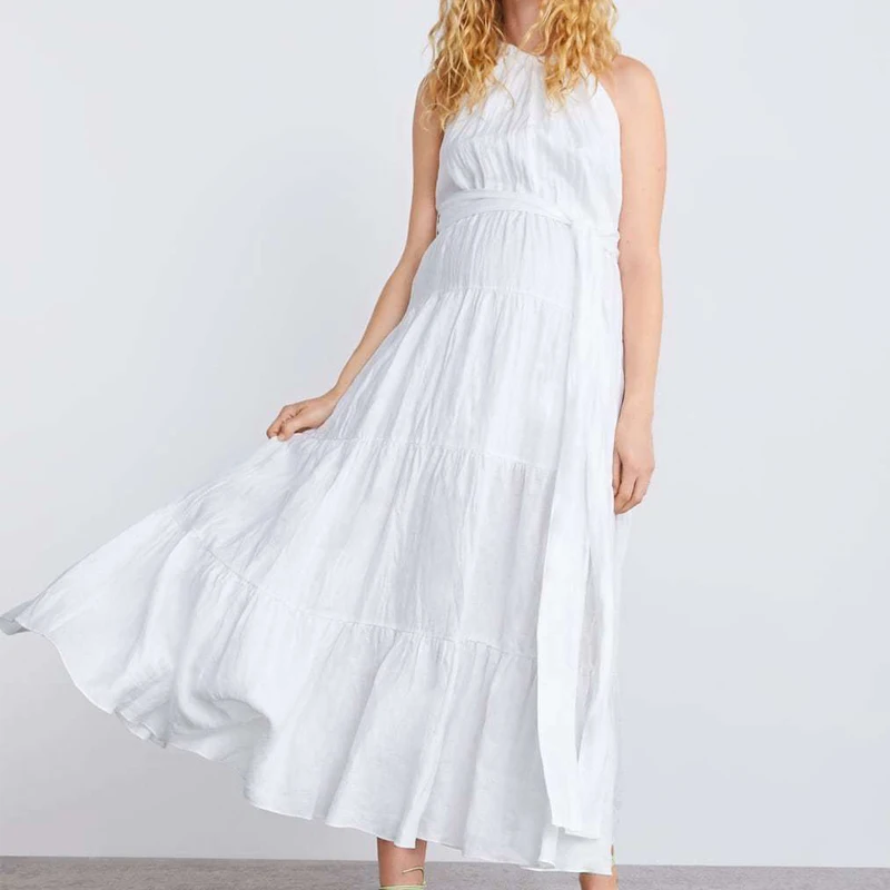 

Summer dress 2019 casual white dress sleeveless womens clothing lace-up maxi dress a-line women dress vestidos