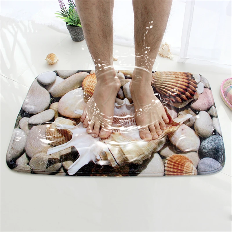 

Non-slip Absorbent Bath Mat Shell Stone Pattern Door Mat Comfortable Flannel Soft Bathroom Rug Bath Carpet 15.74in x 23.62in
