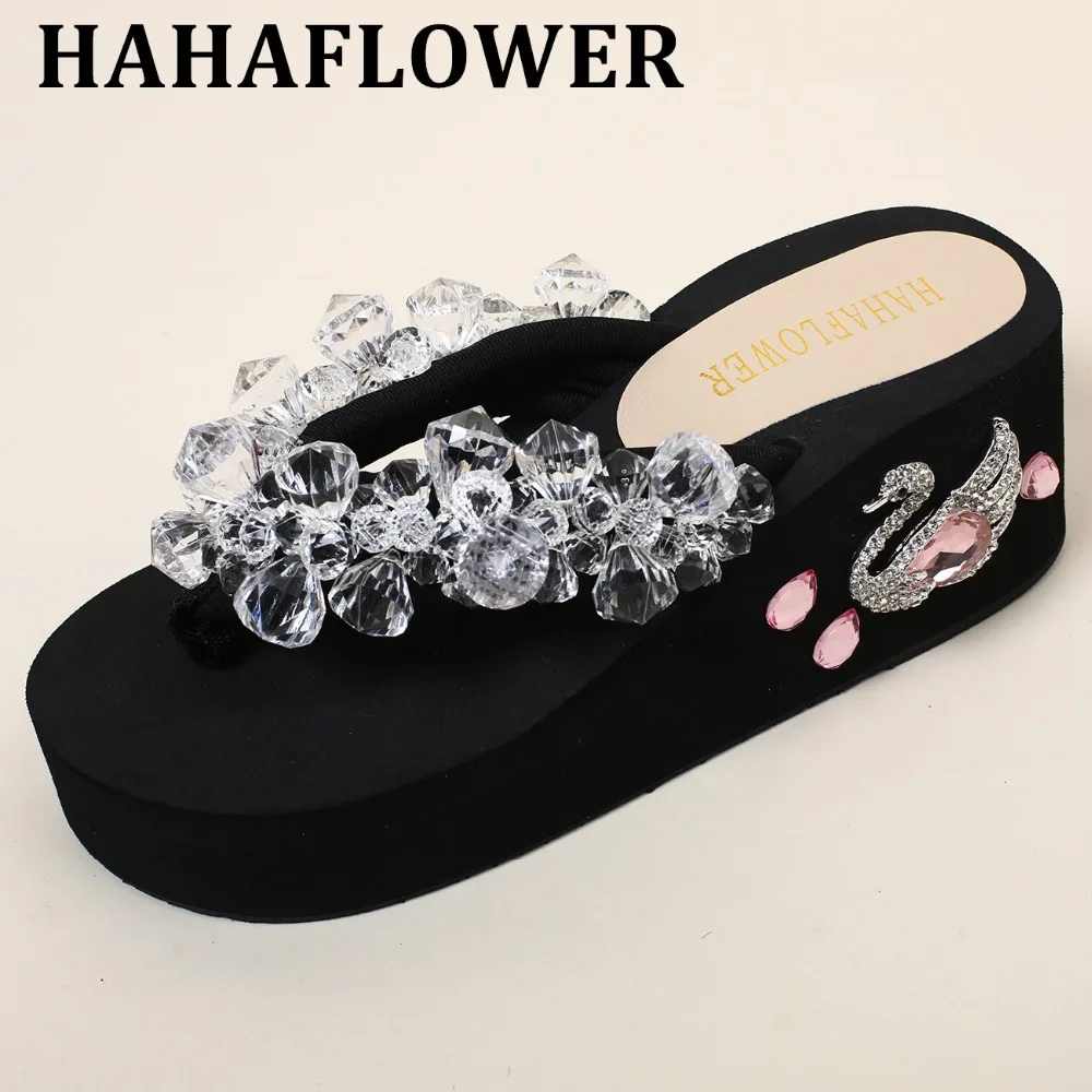 HAHAFLOWER шикарные женские шлепанцы с кристаллами модные летние стильные на