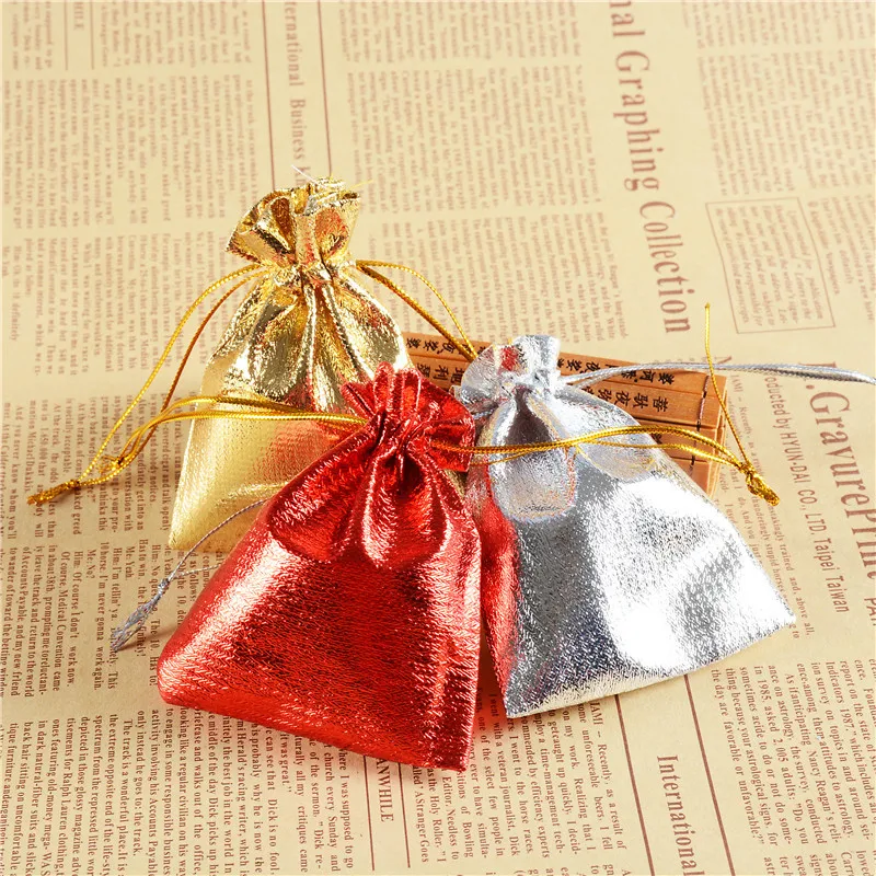 Оптовая продажа красный/золото мешок подарков 5x7 см конфеты Чехлы Золотой шнурок Малый органзы атласная Сумки для рождественской