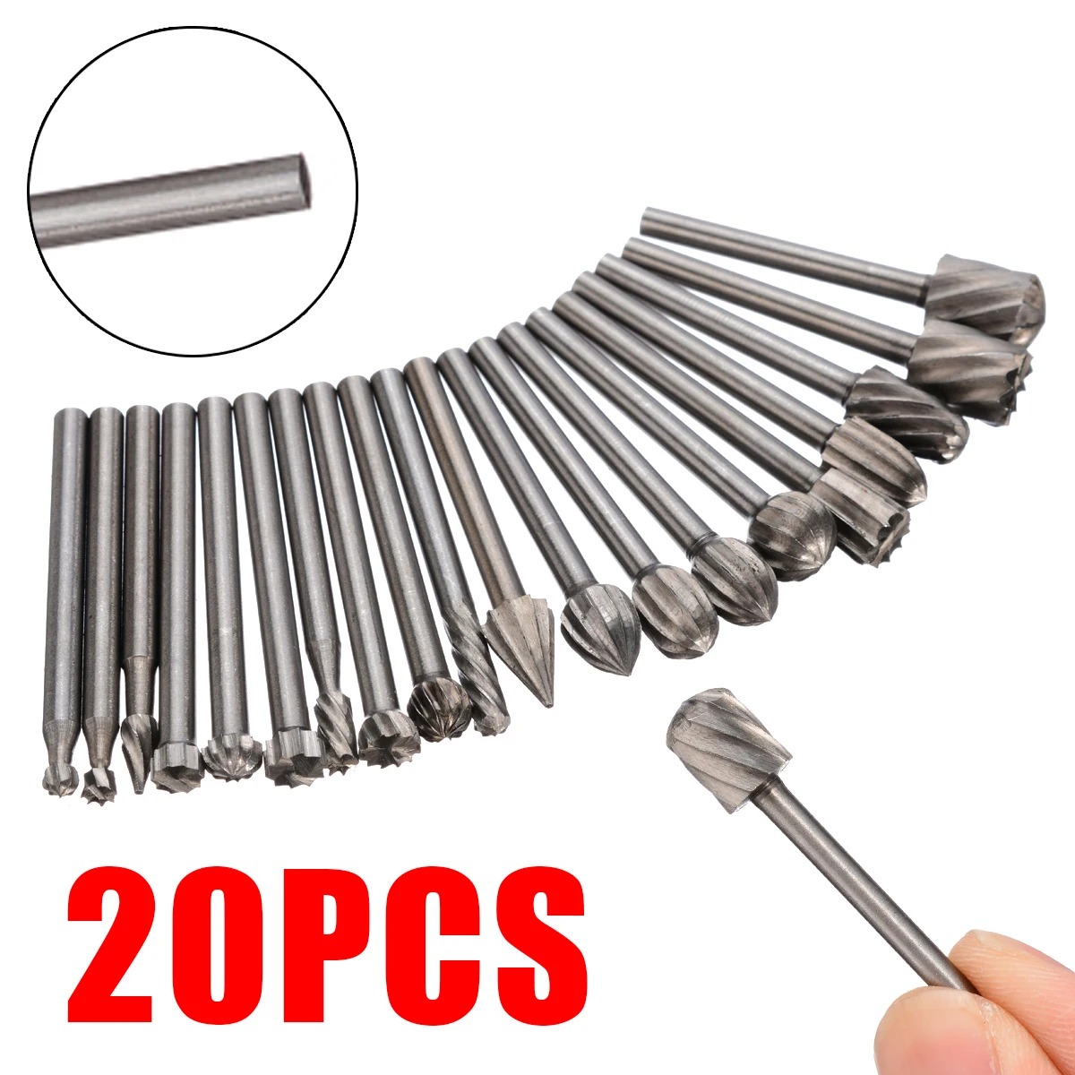 20 Pcs/Set 3mm Rotary Routing Router Bit for Burr Milling Cutter