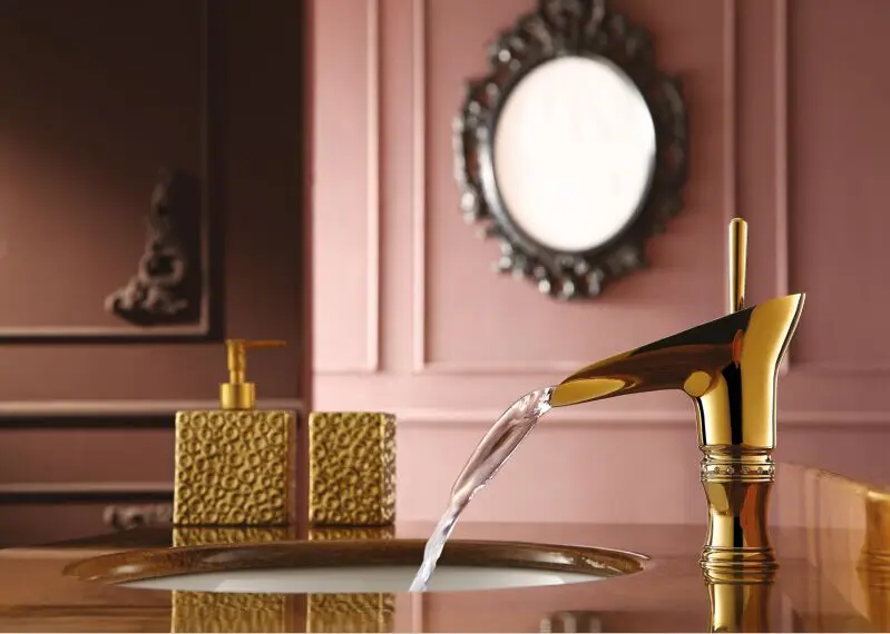 

Free ship Modern Gold Clour single hole bathroom lavatory sink faucet mixer tap with crystal