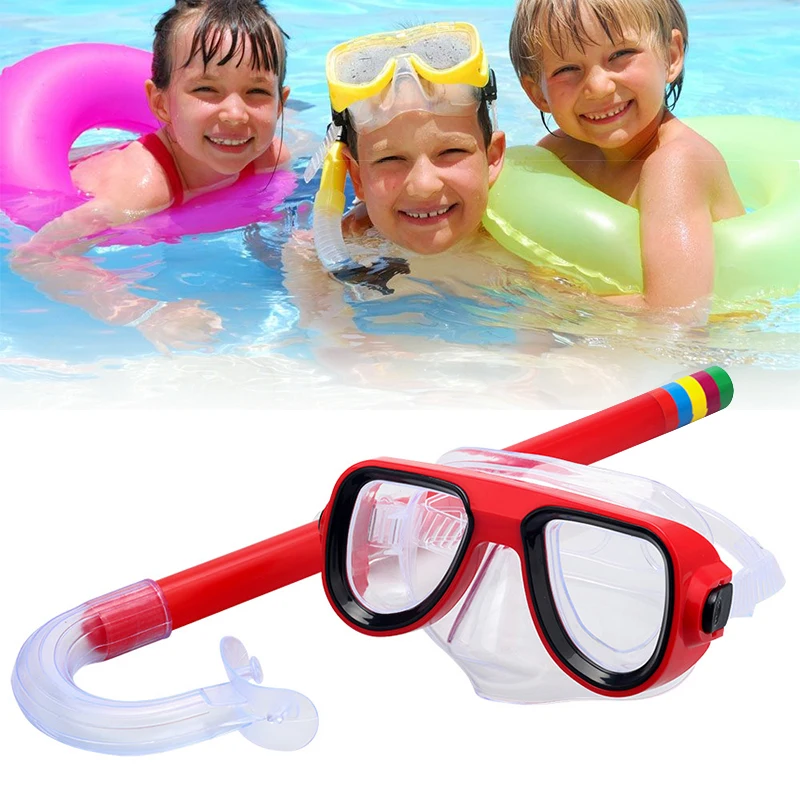 

Child Diving Snorkeling Swimming Scuba Total Dry Snorkel and Mask Glass Lens PVC