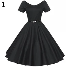 Frauen Vintage Breiten V-ausschnitt Lange Schaukel Kleid Kurzarm Kleid