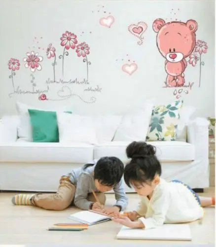 

Cartoon Teddy Bear Flower Sticker For Baby Girls Kids Rooms Home Decor Teddy Bear Umbrella Classroom Wall Decals