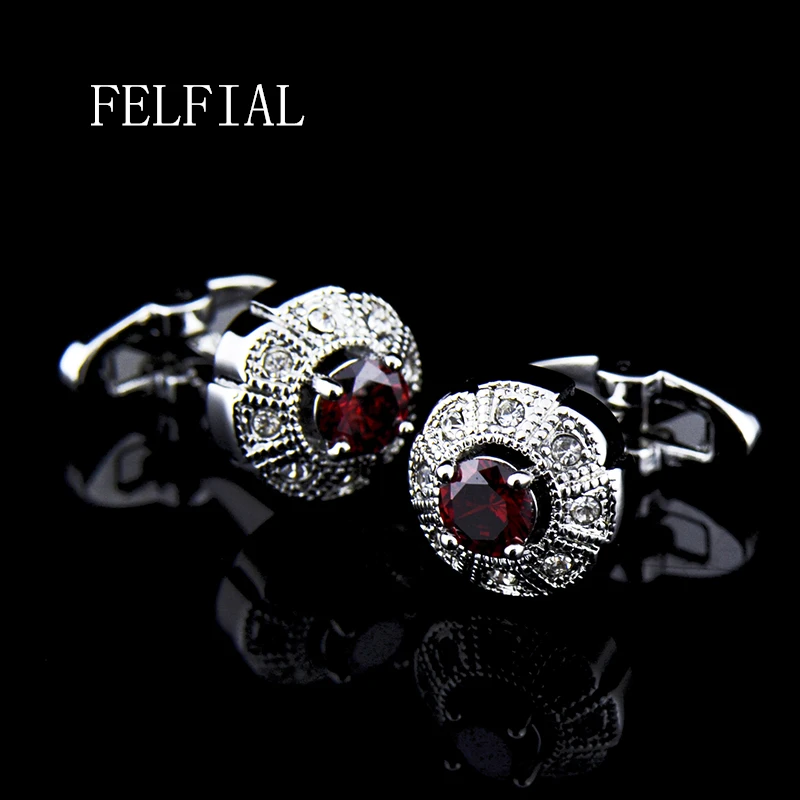

Jewelry french shirt cufflink for men designer Brand Red Crystal Cuff link Button High Quality Luxury Wedding Free Shipping