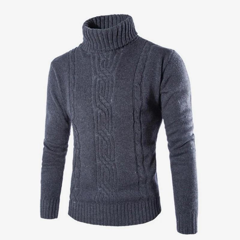 LLYGE, мужской теплый свитер с высоким воротом, пуловер, Осень-зима, однотонный приталенный свитер, мужской классический свитер, верхняя одежда - Цвет: Dark Gray