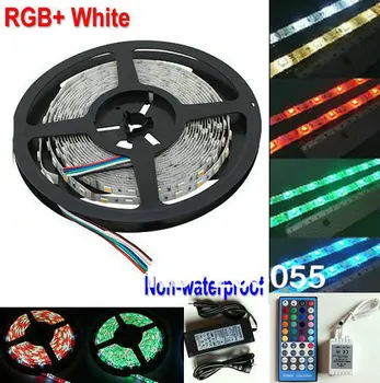 

5M RGBW SMD5050 Flexible Led Strips Rope lighting RGB+W RGB white NON-waterproof 12V 60LEDs/M+40 Key Remote controller+Adapter