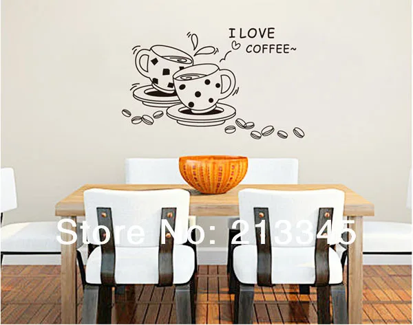 [Fundecor] coffee cup pattern decorative wall stickers bar lounge living room sofa background decals removable | Дом и сад