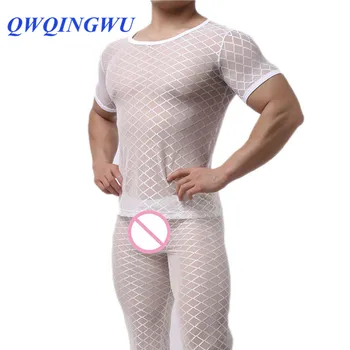 

Men Sexy Undershirt Ultra-thin Cool Thermal Sleep Underwear Shirt Close-Fitting Short Sleeve Relax Breathable Strench Undershirt
