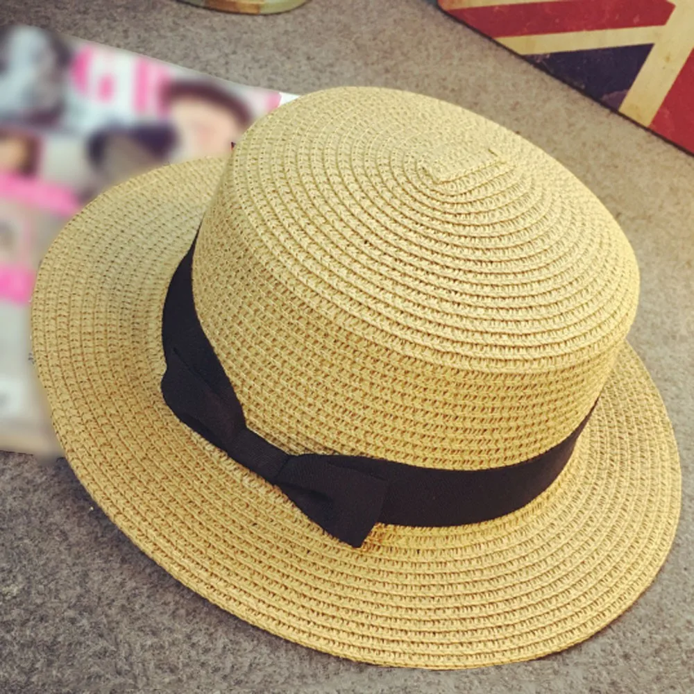 Летняя соломенная шляпа с бантом, широкая трава, женская летняя кепка, пляжный козырек, для отдыха на открытом воздухе, Пляжная Солнцезащитная шляпа для женщин