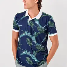 Trendyol темно-синий мужской лист печатных воротник поло Футболка TMNSS19PO0026