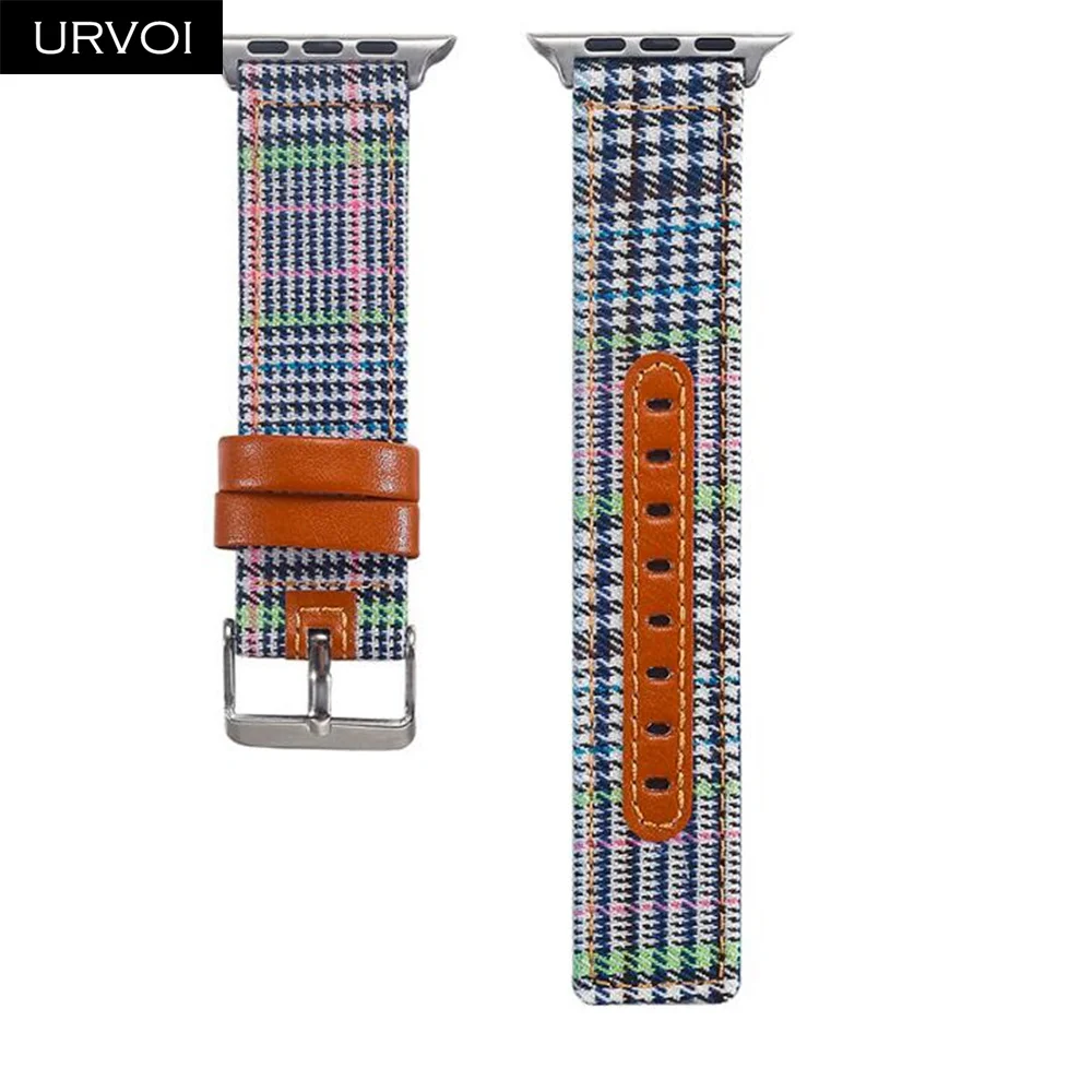 URVOI тканевый ремешок для Apple Watch series 5 4 3 2 1 с узором Ласточки на запястье, джинсовый ремешок для iwatch, классический дизайн, кожаная задняя часть - Цвет ремешка: Style 20