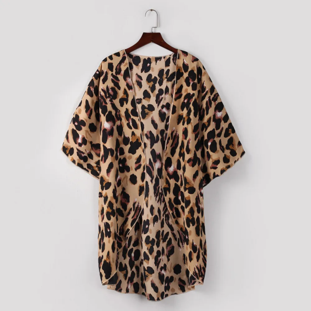 Leopard Long Cardigan Women 34 Sleeve Chiffon Kimono Cardigan Beach Swimsuit Smock Cardigan Plus Size Camisa Feminina 40MR05 (10)